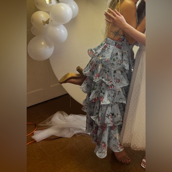 Lulu's Blue Floral Ruffle Halter Midi Dress - Picture 5 of 6